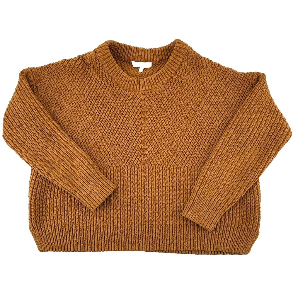 Madewell Chunky Knit Sweater Womens Small Mustard Cotton Crewneck Pullover